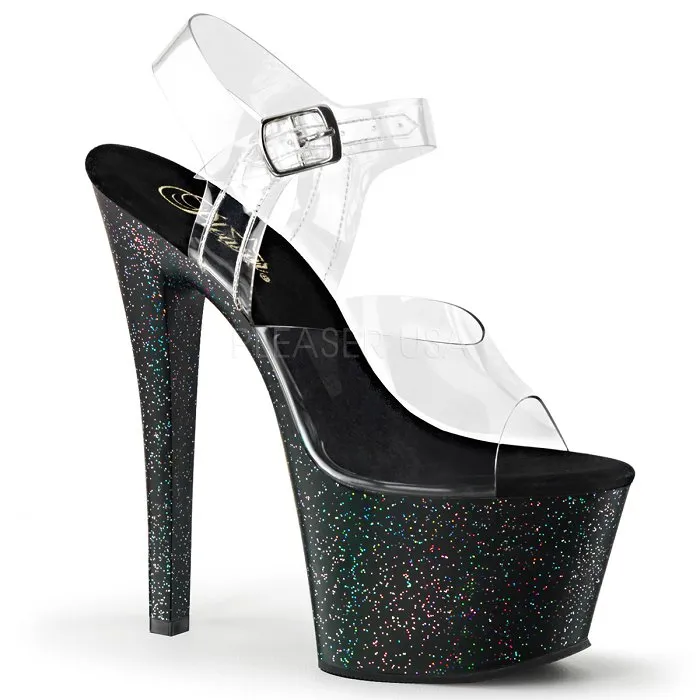 7" Heel Ankle Strap Sandal Featuring Iridescent Glitter (SKY-308MG)