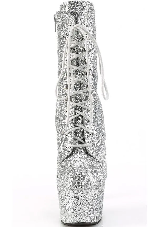 ADORE-1020GWR [Silver Glitter] | PLATFORM BOOTS [PREORDER]