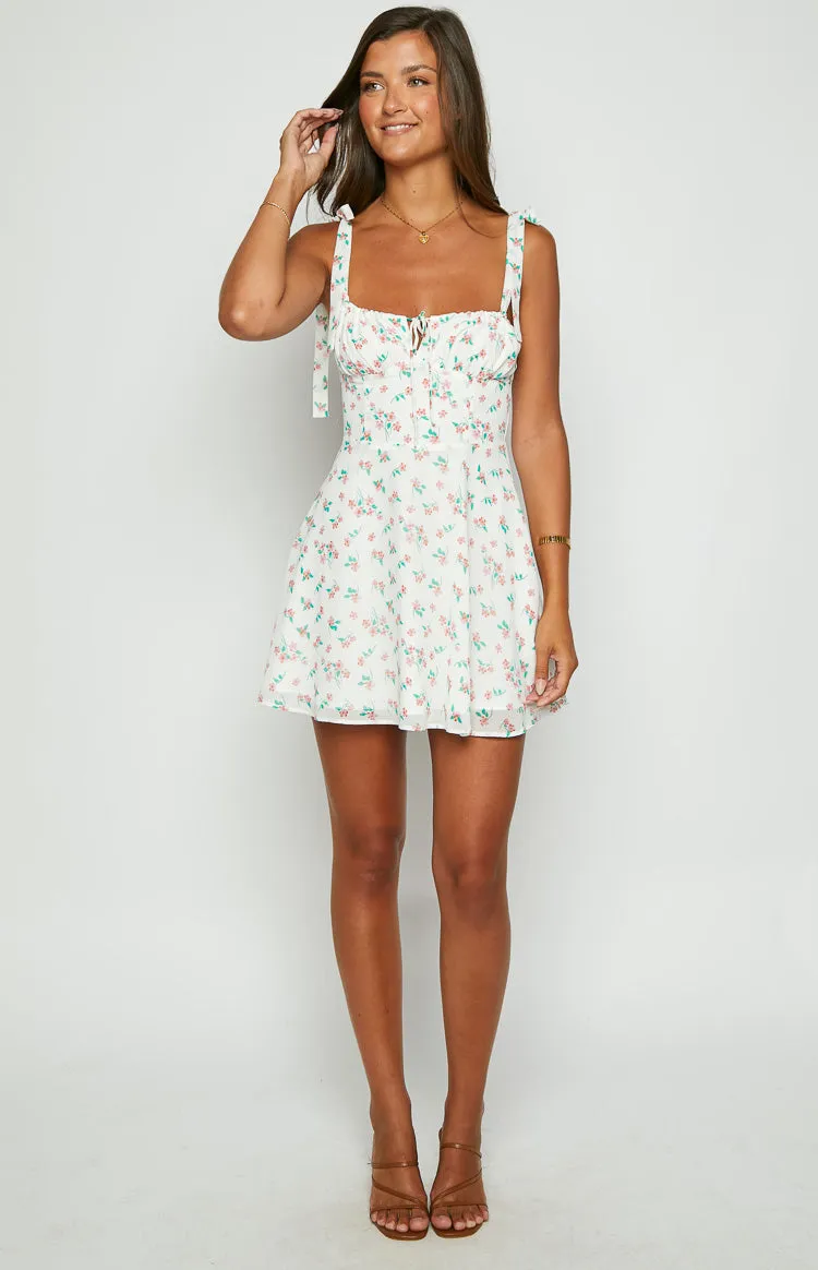 Althea White Floral Tie Strap Mini Dress