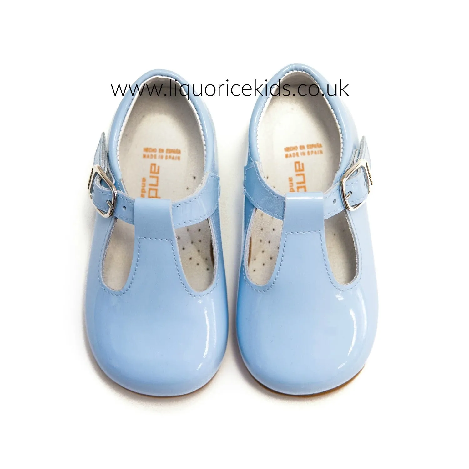 Andanines Boys Baby Blue Patent Leather T-Bars