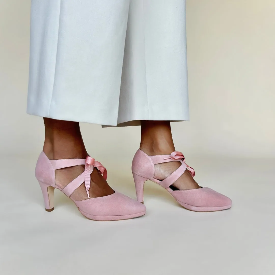 Anya Extra-Wide Fit Platform Heels - Peony Pink Suede