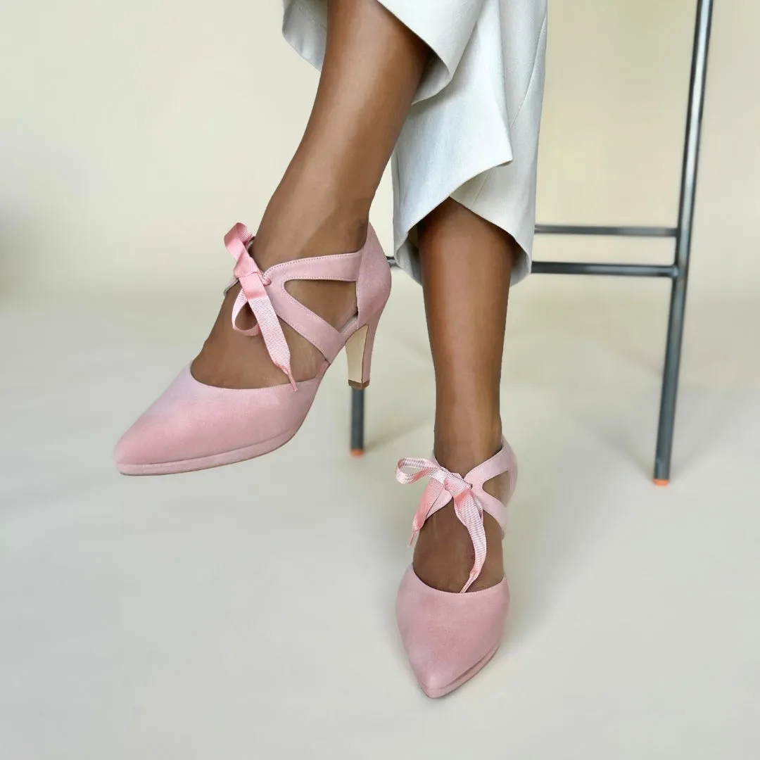 Anya Extra-Wide Fit Platform Heels - Peony Pink Suede