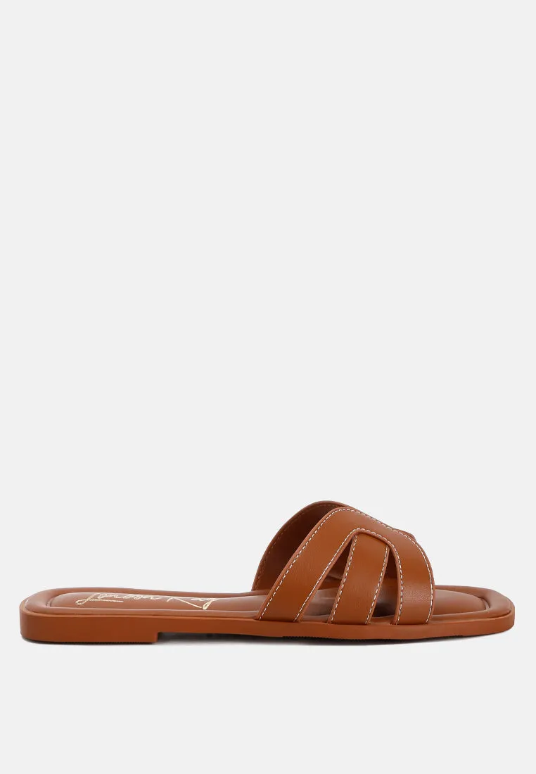 Aura Faux Leather Flat Sandals