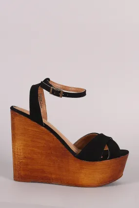 Bamboo Crisscross Ankle Strap Wooden Platform Mule Wedge