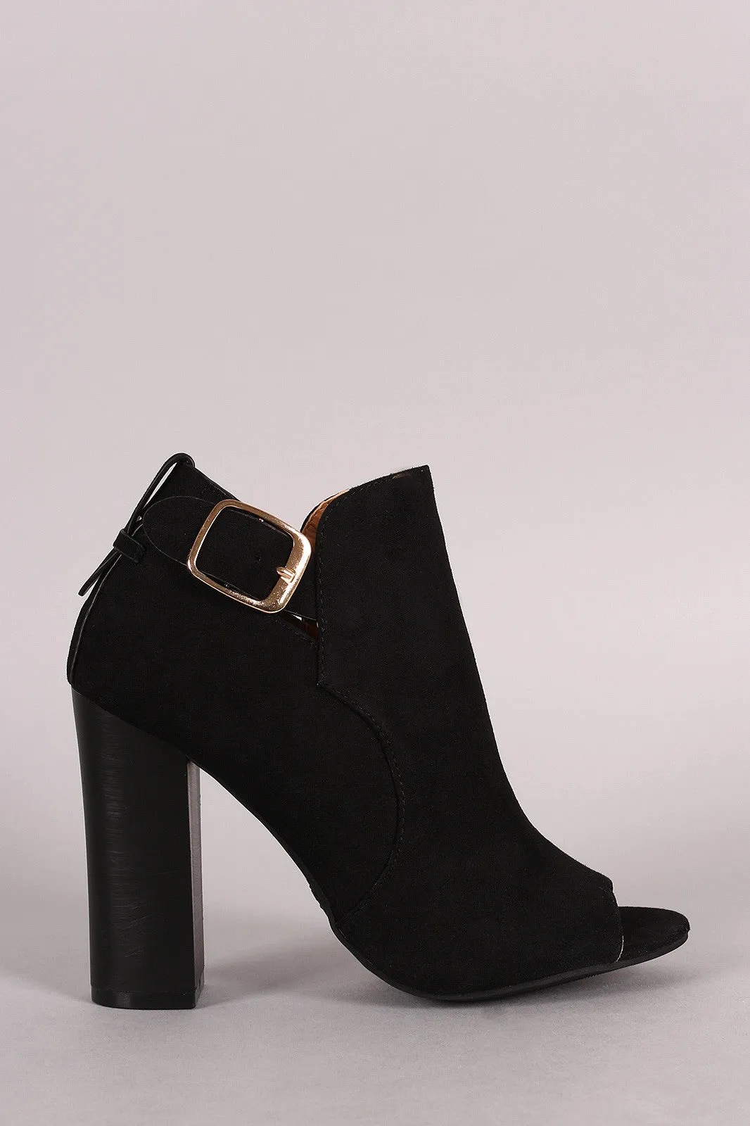 Bamboo Open Toe Chunky Heel Buckle Booties