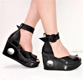 Black PEEPHOLE Platform Sandals