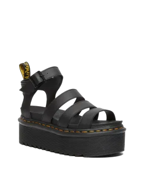 Blaire Quad Hydro Leather Platform Gladiator Sandals in Black Hydro