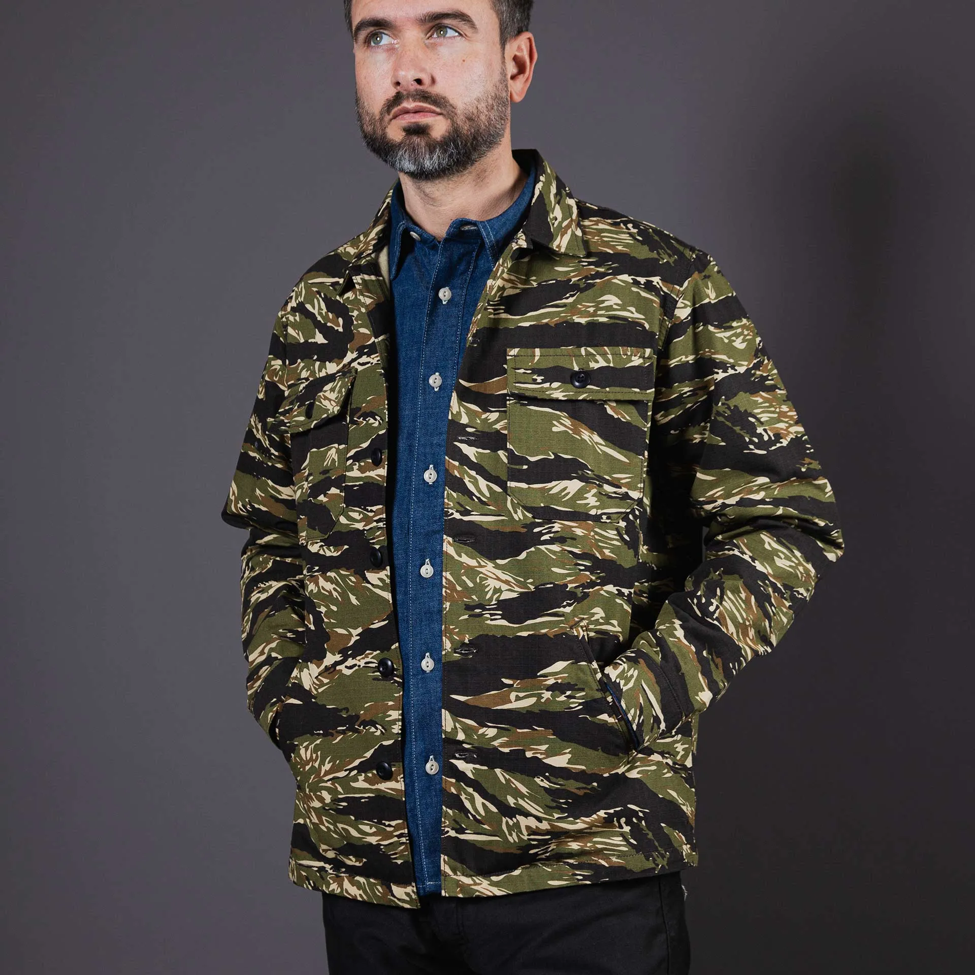 BWS-03 MILITARY OVERSHIRT 8 oz. tiger camo ripstop [AW24]