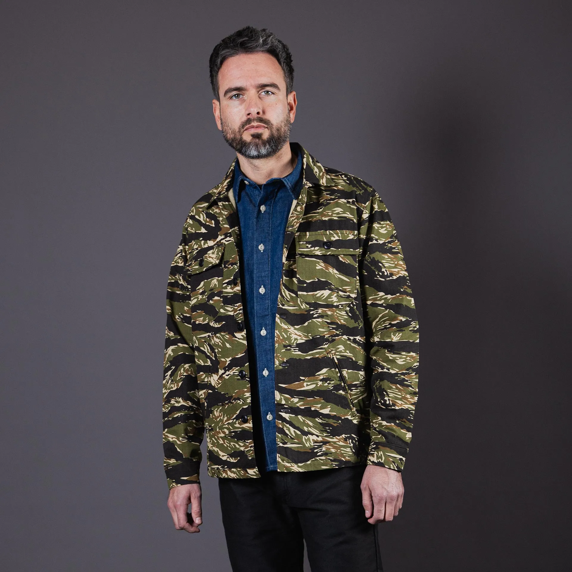 BWS-03 MILITARY OVERSHIRT 8 oz. tiger camo ripstop [AW24]