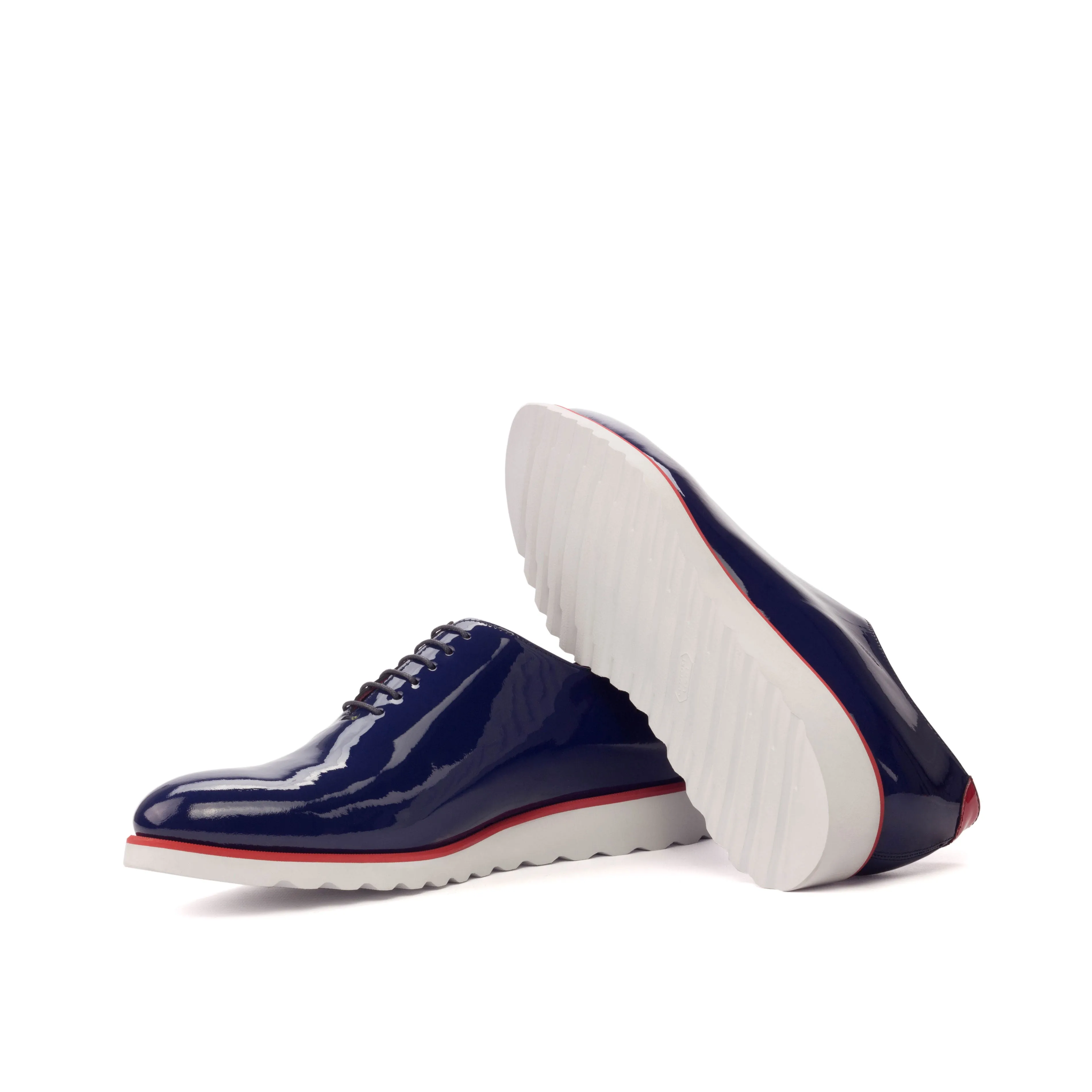 DapperFam Giuliano in Cobalt Blue / Red Men's Italian Suede & Italian Patent Leather Whole Cut