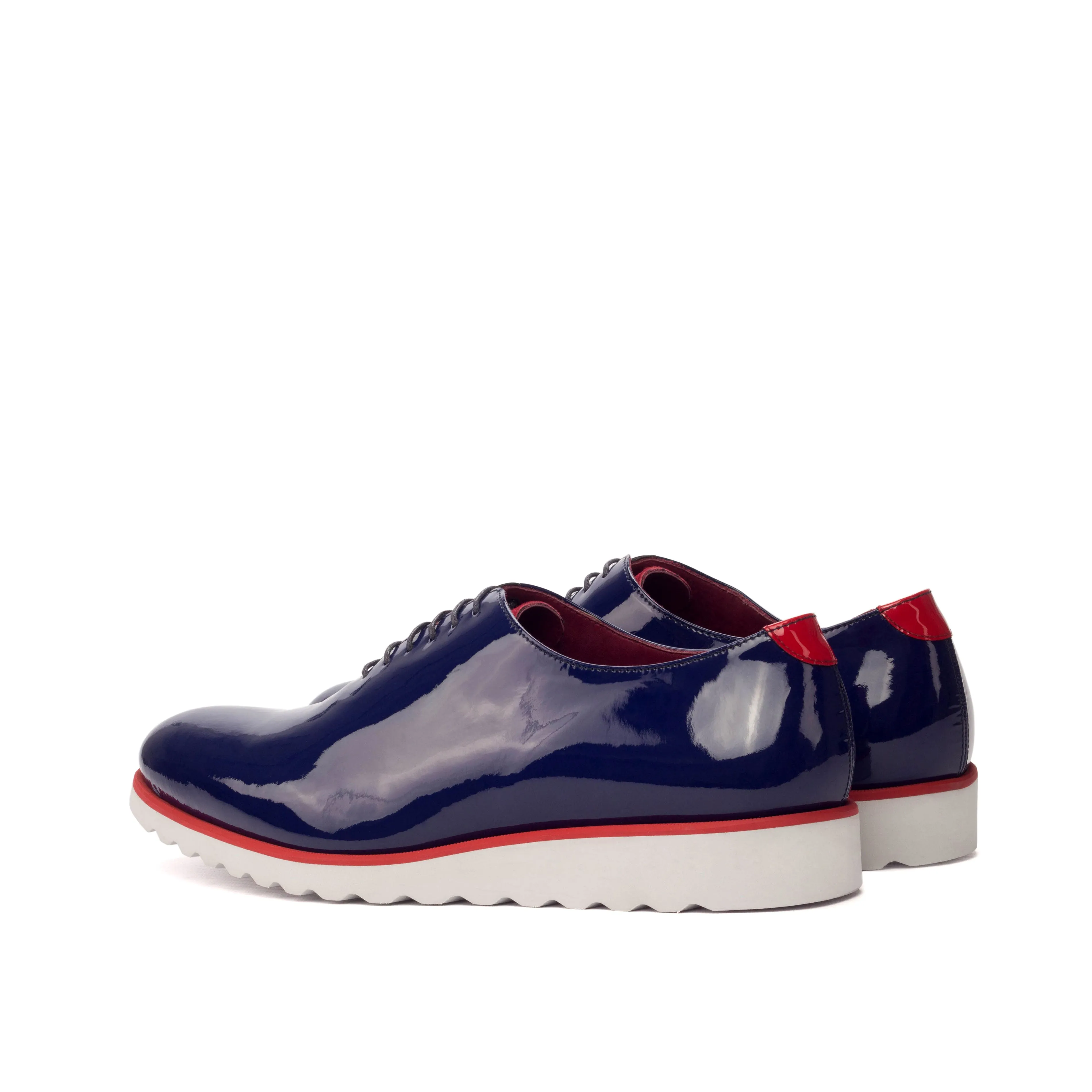 DapperFam Giuliano in Cobalt Blue / Red Men's Italian Suede & Italian Patent Leather Whole Cut