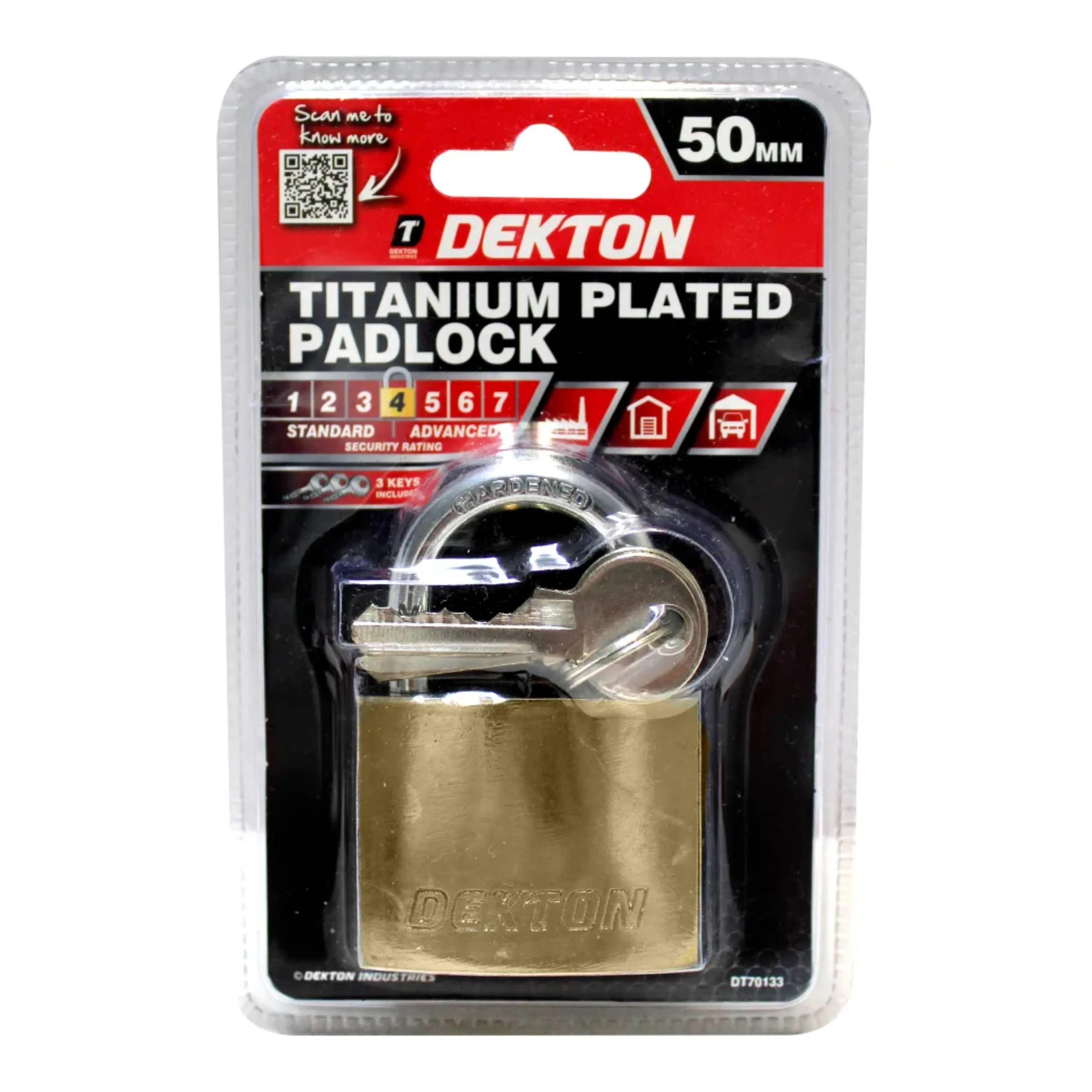 DEKTON 50mm Titanium Plated Iron Padlock