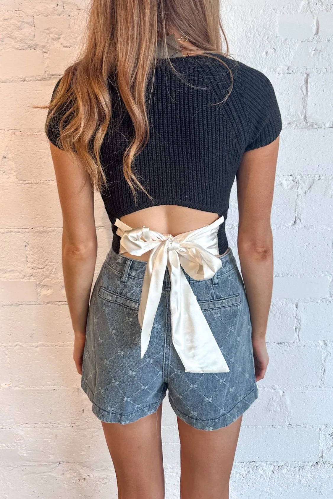 Diamond Ribbon Pattern Denim Skort