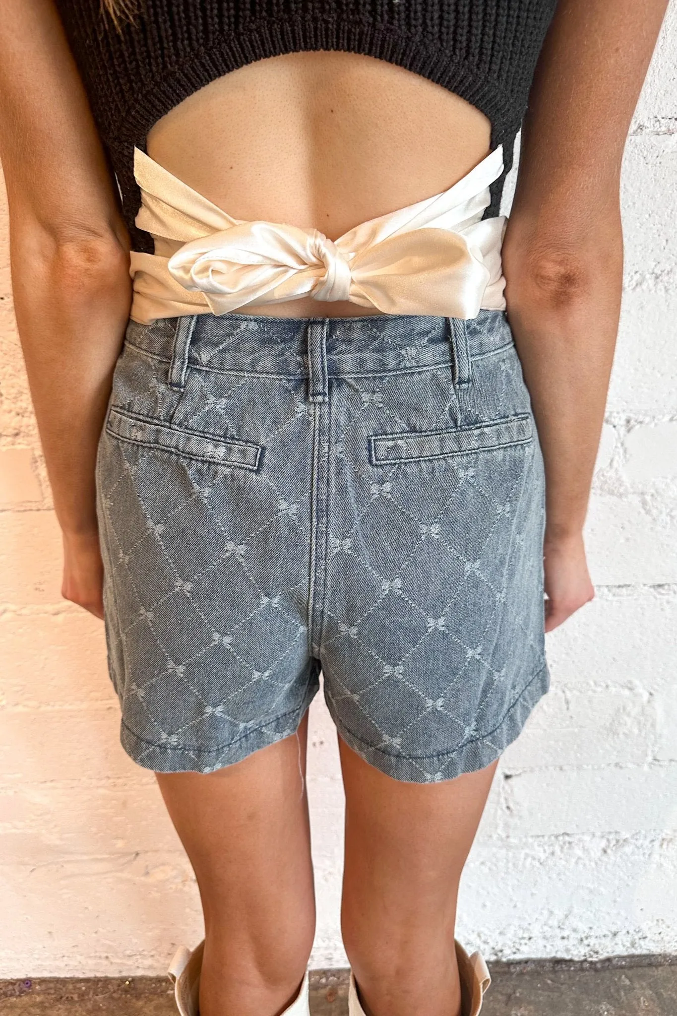 Diamond Ribbon Pattern Denim Skort