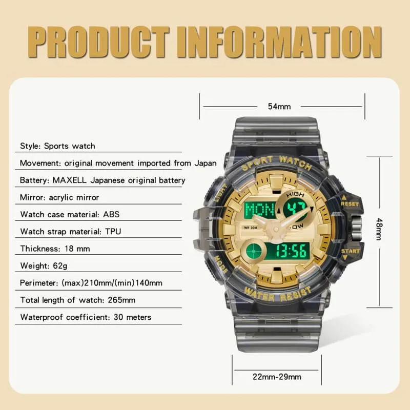 Findtime Military Digital Watch for Men Tactical LED Large Face Transparent Design Outdoor Sport Watch Stopwatch Alarm Waterproof