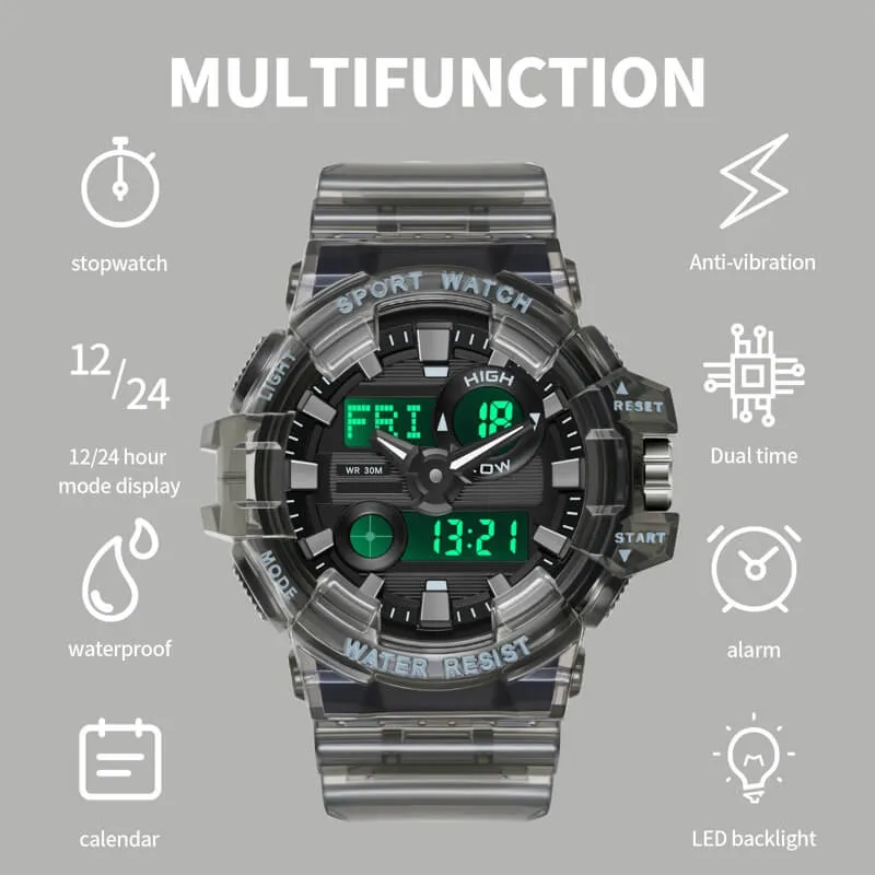 Findtime Military Digital Watch for Men Tactical LED Large Face Transparent Design Outdoor Sport Watch Stopwatch Alarm Waterproof