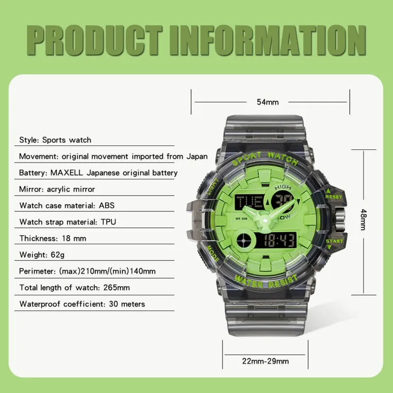 Findtime Military Digital Watch for Men Tactical LED Large Face Transparent Design Outdoor Sport Watch Stopwatch Alarm Waterproof