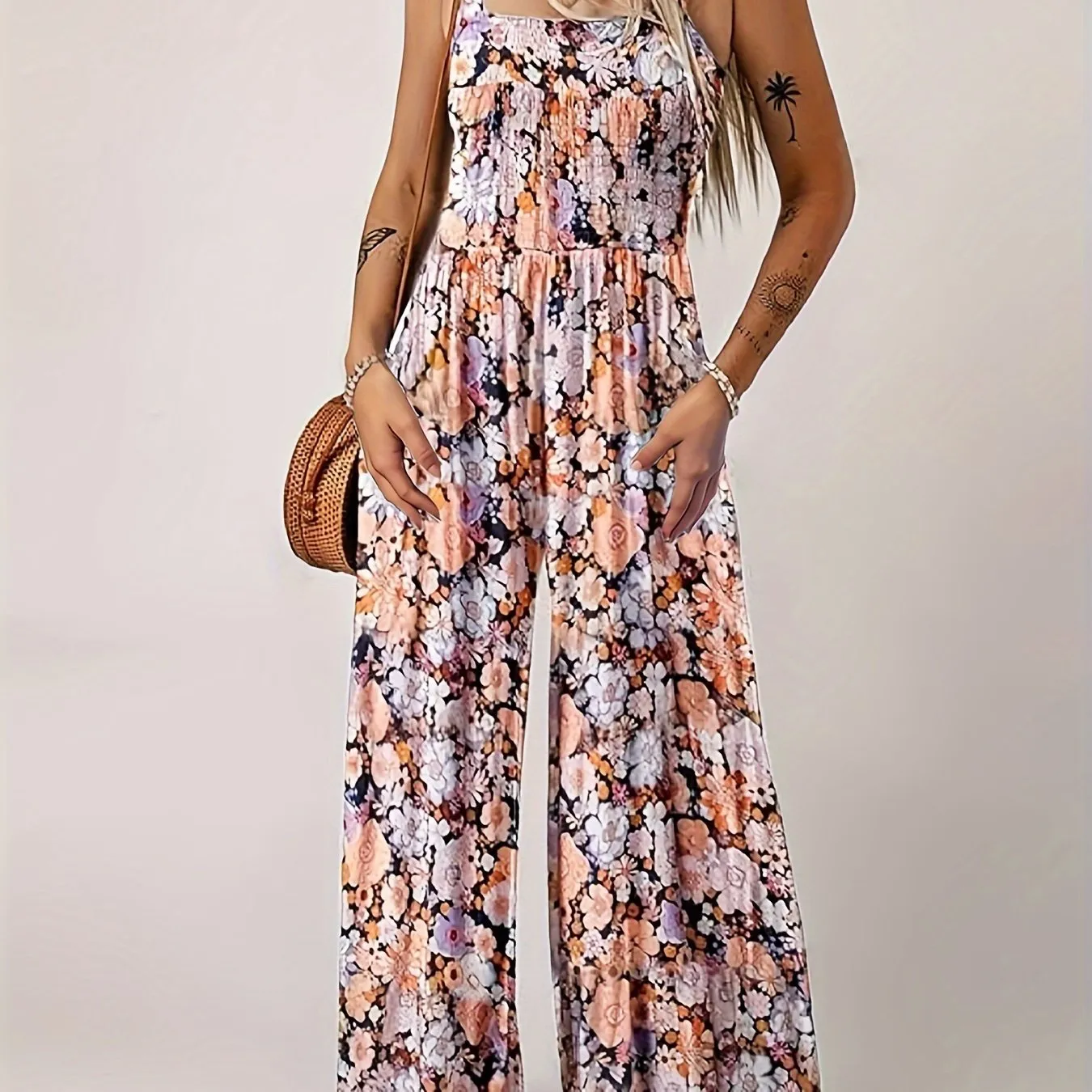 Floral Print Wide-Leg Tank Jumpsuit