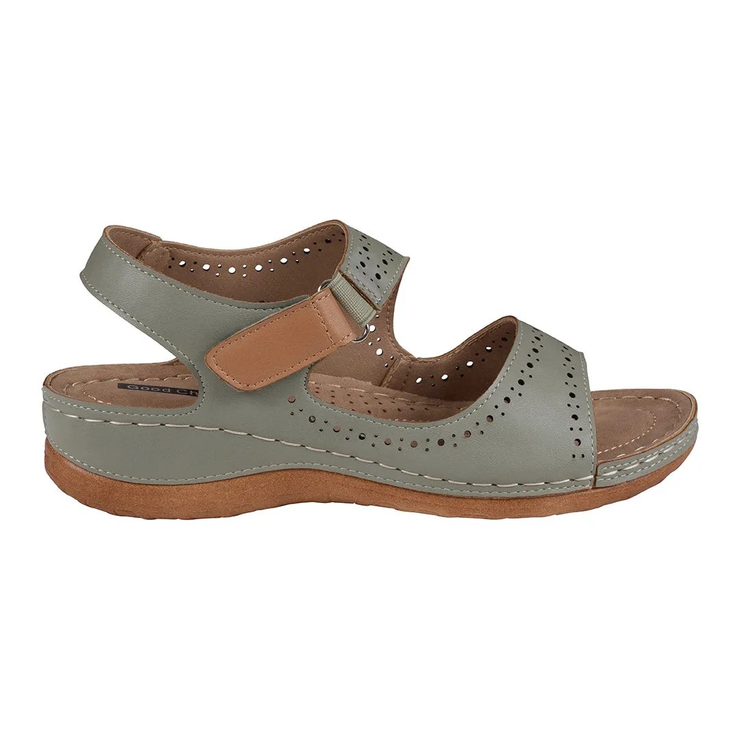 Foster Sage Perforated Double Band Velcro Sandals