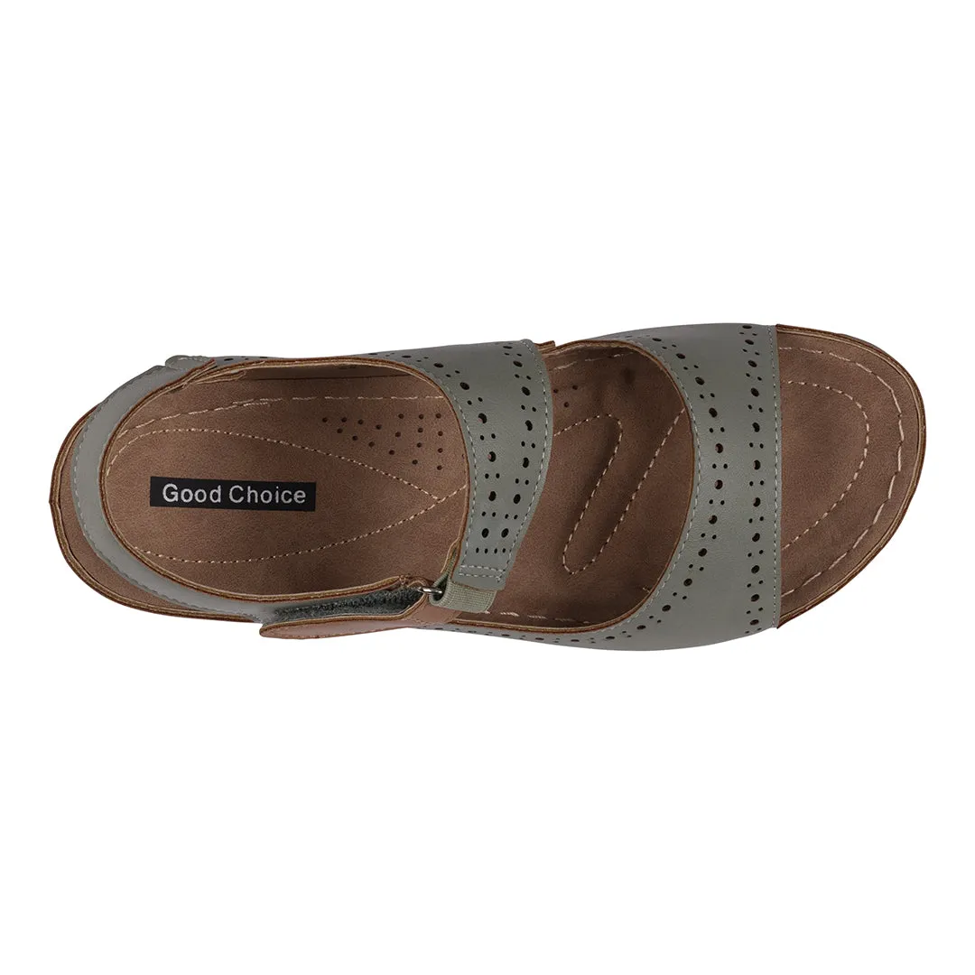 Foster Sage Perforated Double Band Velcro Sandals