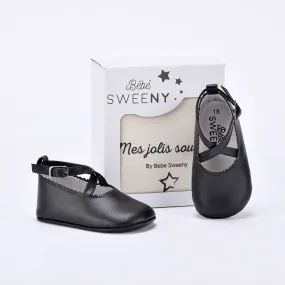 Girls Black Leather Pre-walker Shoes