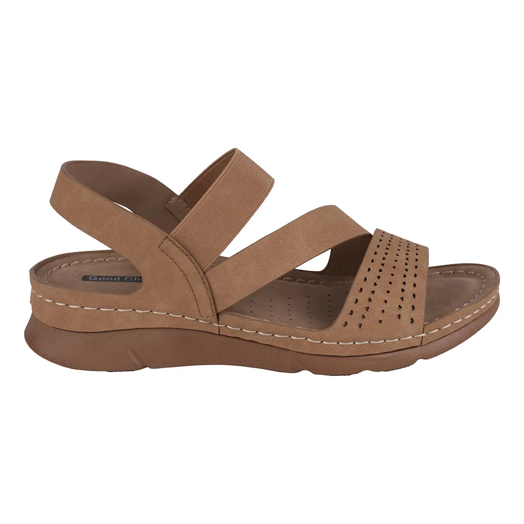 Grange Tan Perforated Strappy Elastic Comfort Flat Sandals