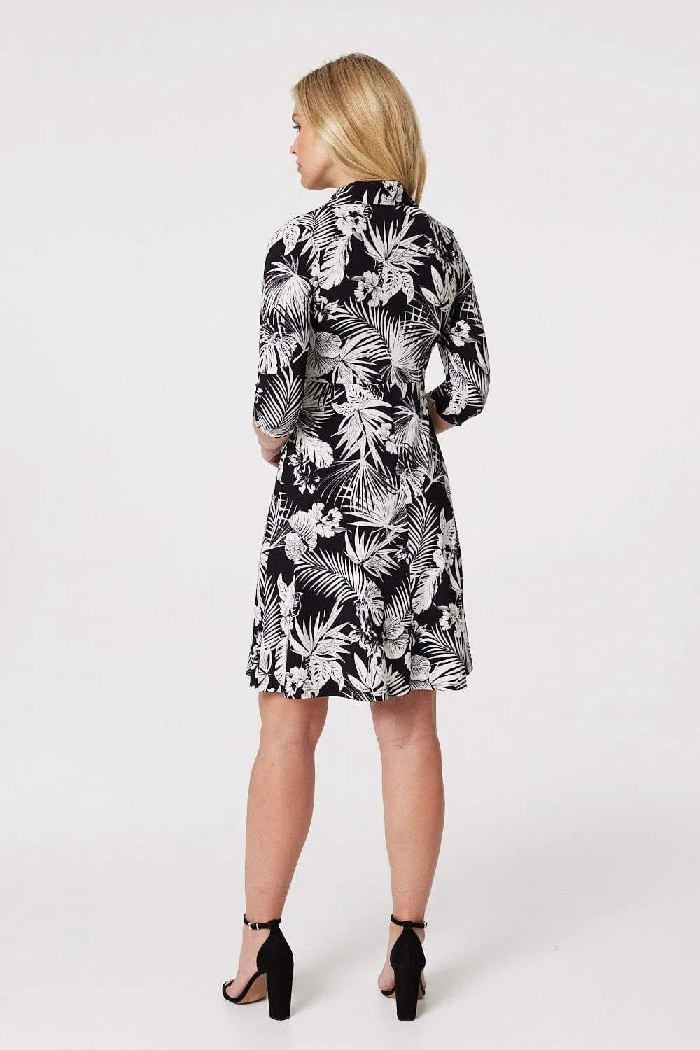 Leaf Print Wrap Front Shirt Dress