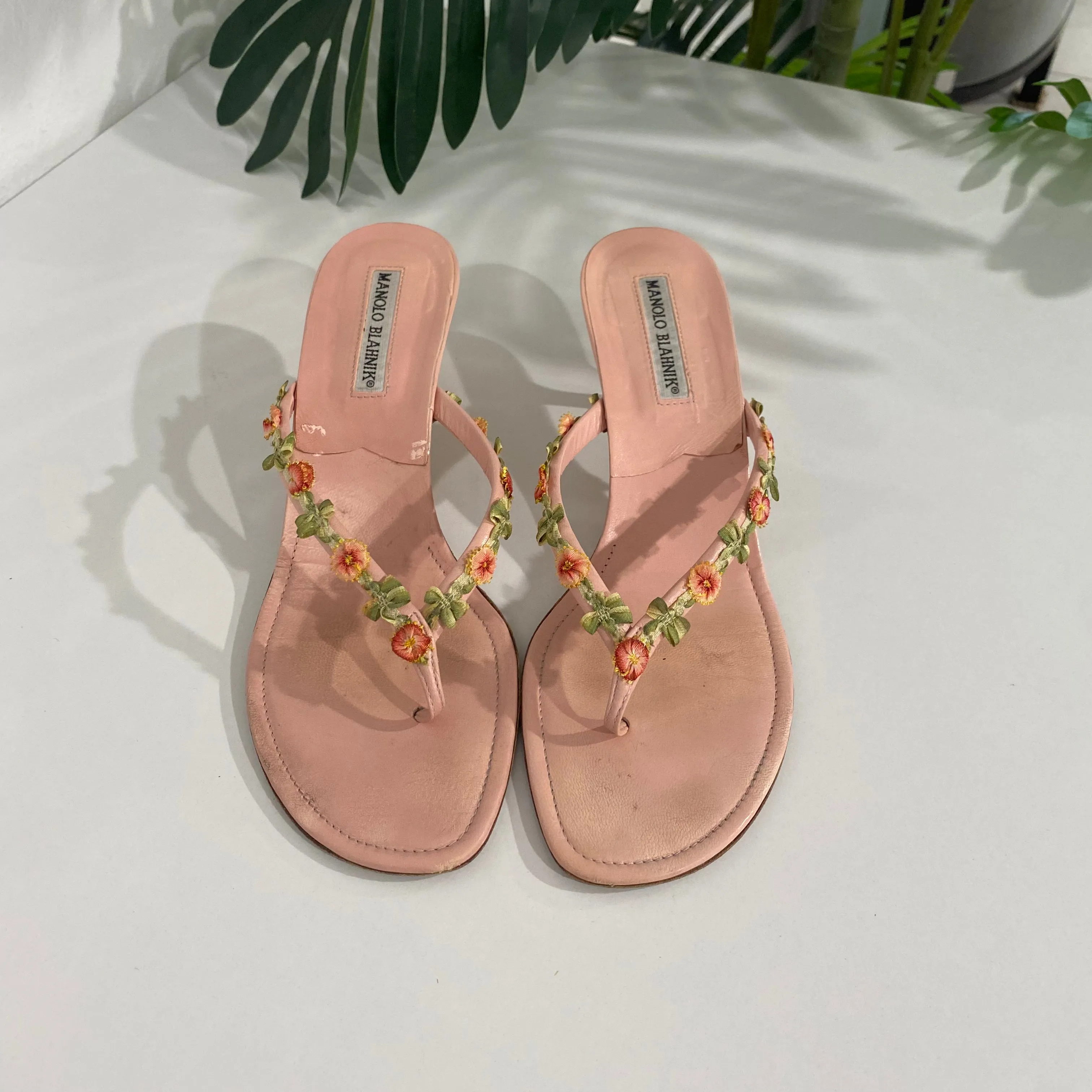 Manolo Blahnik Pink Floral Sandals