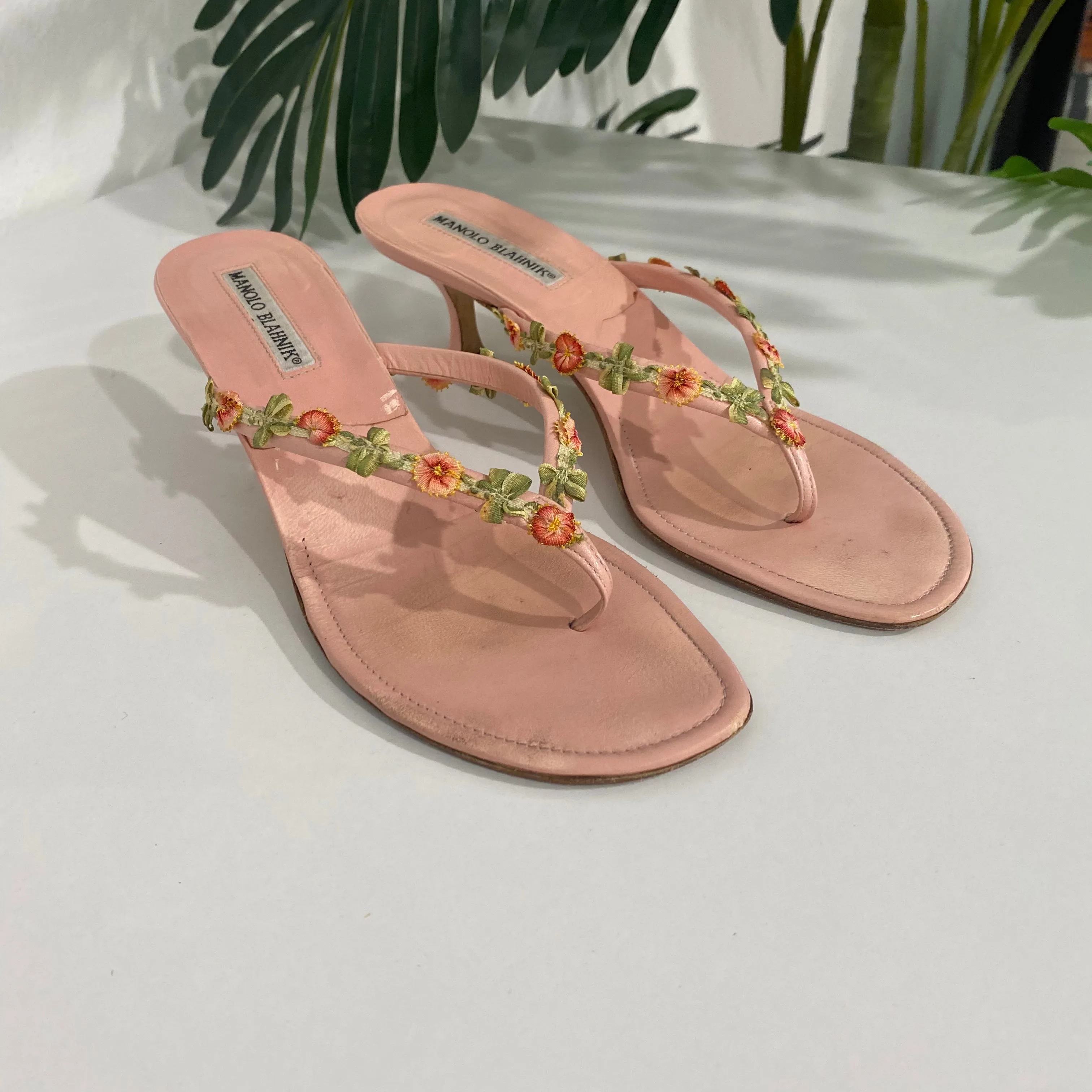 Manolo Blahnik Pink Floral Sandals