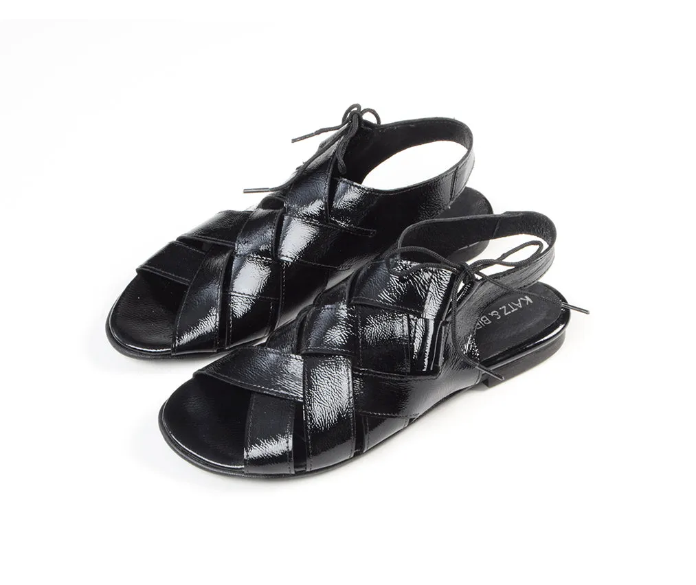 Palm tree sandals in shiny black