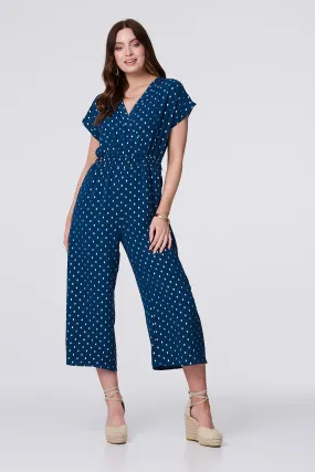 Polka Dot Cropped V-Neck Jumpsuit