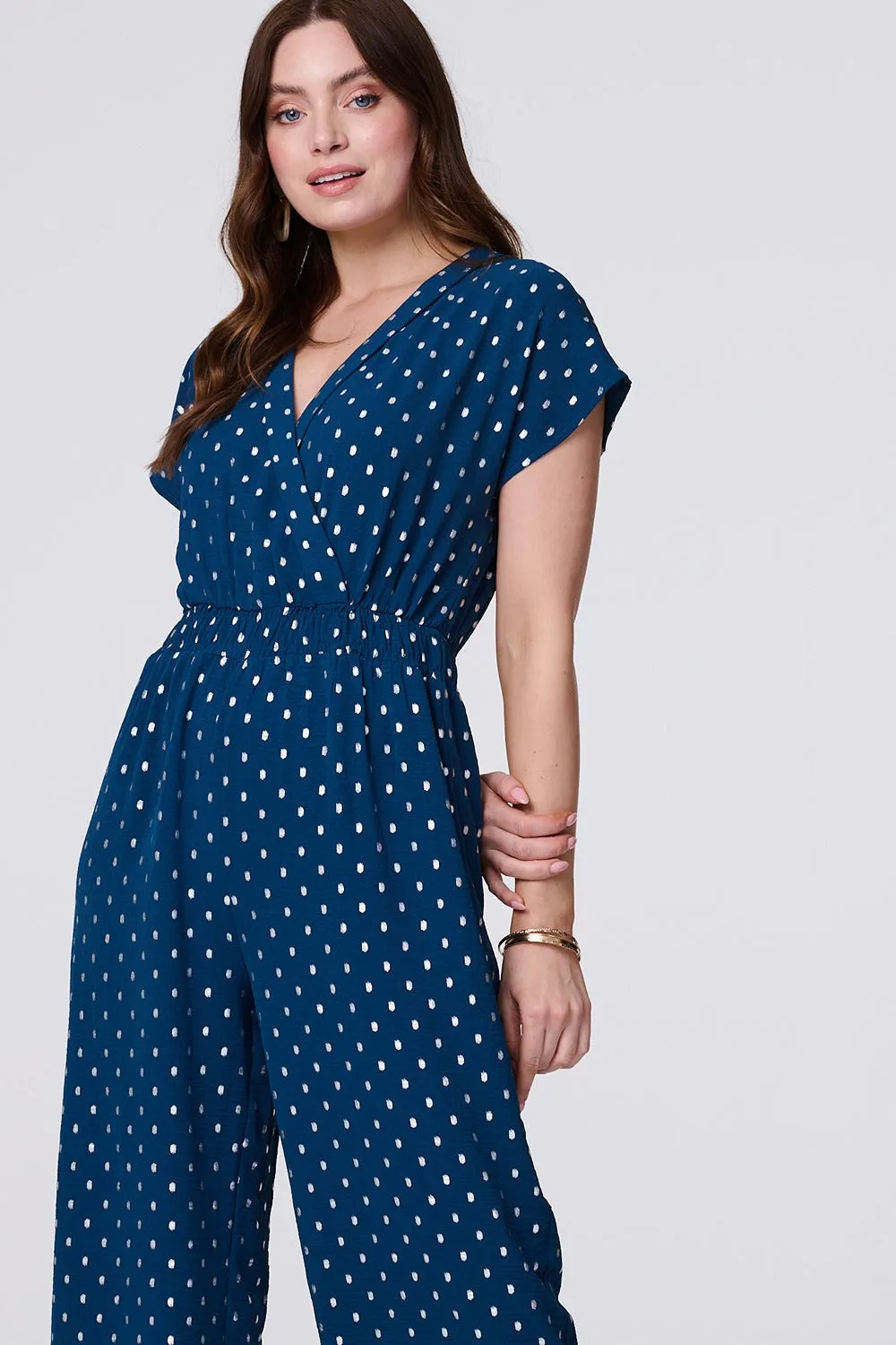 Polka Dot Cropped V-Neck Jumpsuit