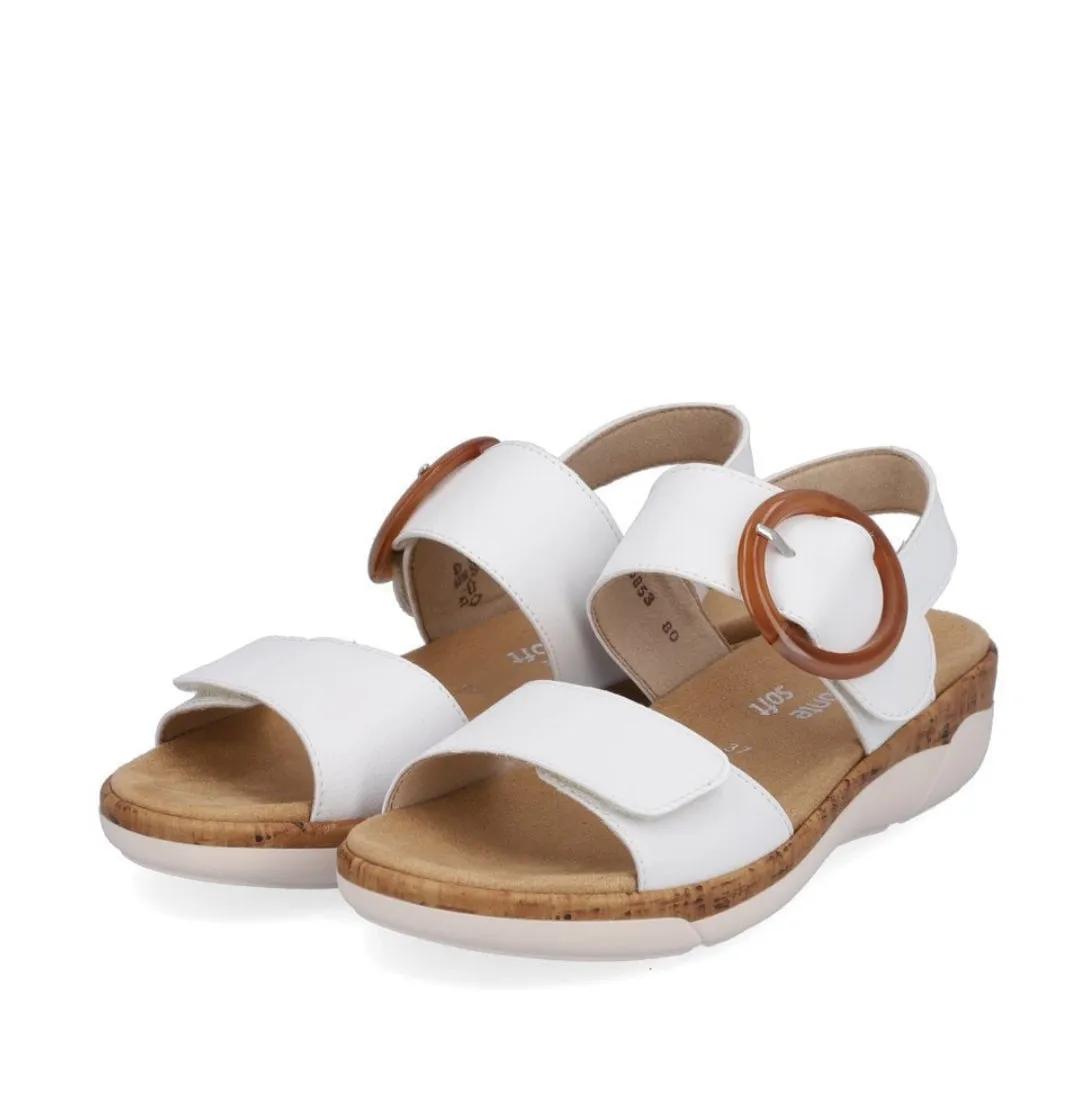 Remonte R6853-80 Rock White Leather Low Wedge Sandals