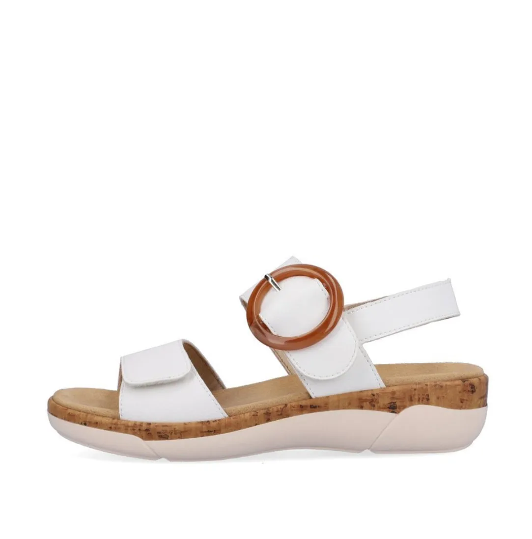 Remonte R6853-80 Rock White Leather Low Wedge Sandals