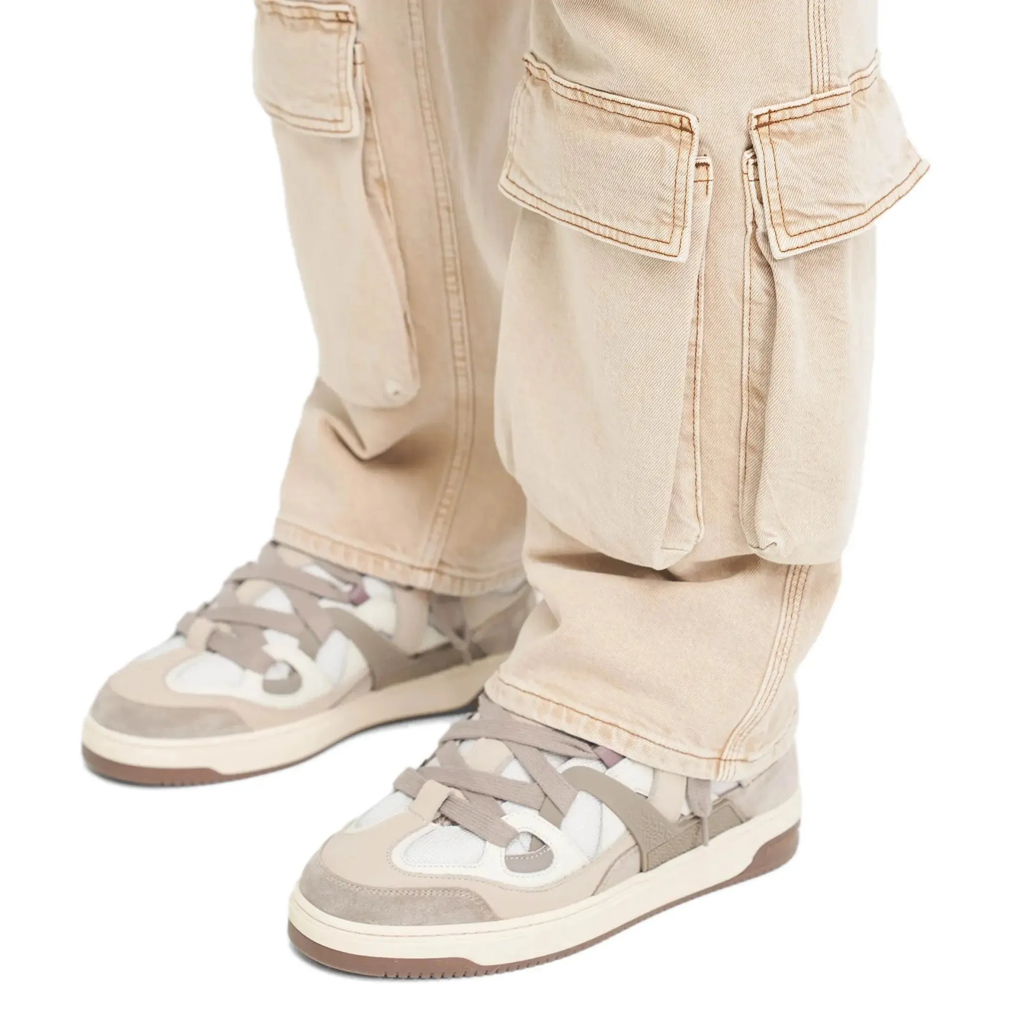 Represent Bully Panelled Canvas Washed Taupe Cashmere Sneakers