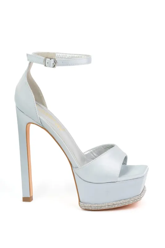 Rhinestone Trim Platform Heel with Ankle Strap