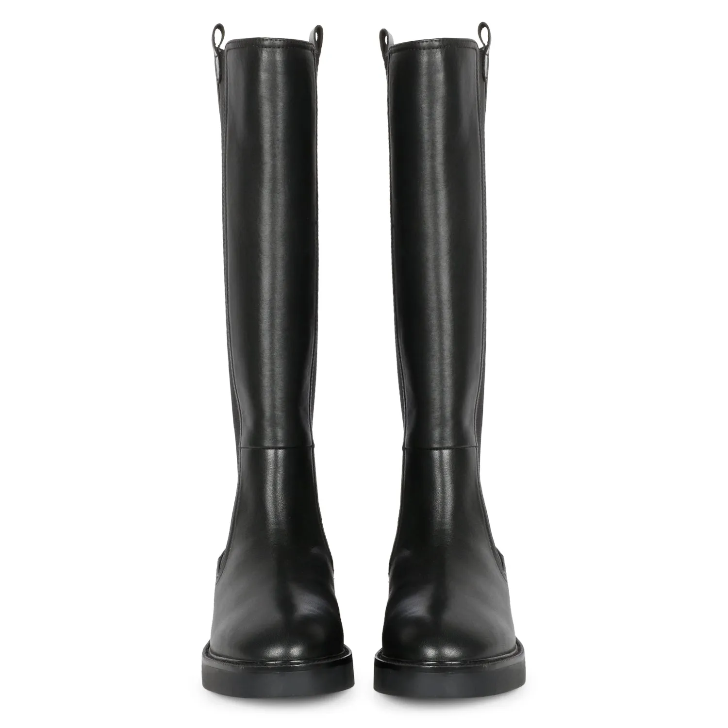 Saint Pietro Black Leather Elasticated Back Zipper Long Boots