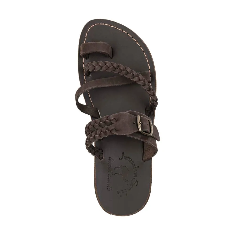 Sophia Buckle - Leather Braided Slide Sandal | Brown Nubuck